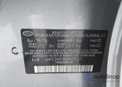 2016 Hyundai Sonata Limited z USA, uszkodzony, nr VIN 5NPE34AF8GH428337